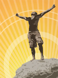 Man with outstretched arms standing on rock